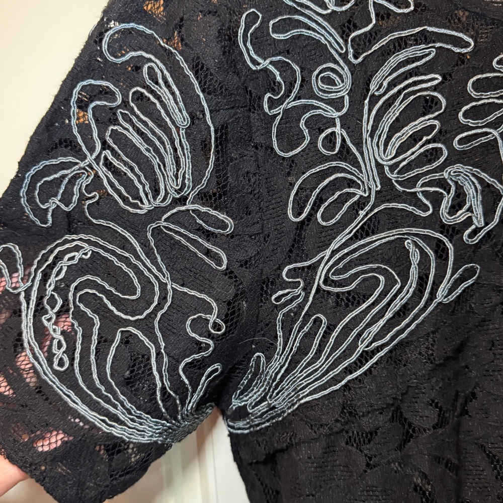 FREE PEOPLE Black Lace Gray Embroidered Beautiful Dreamer Dress Large (No Slip) - Picture 5 of 6